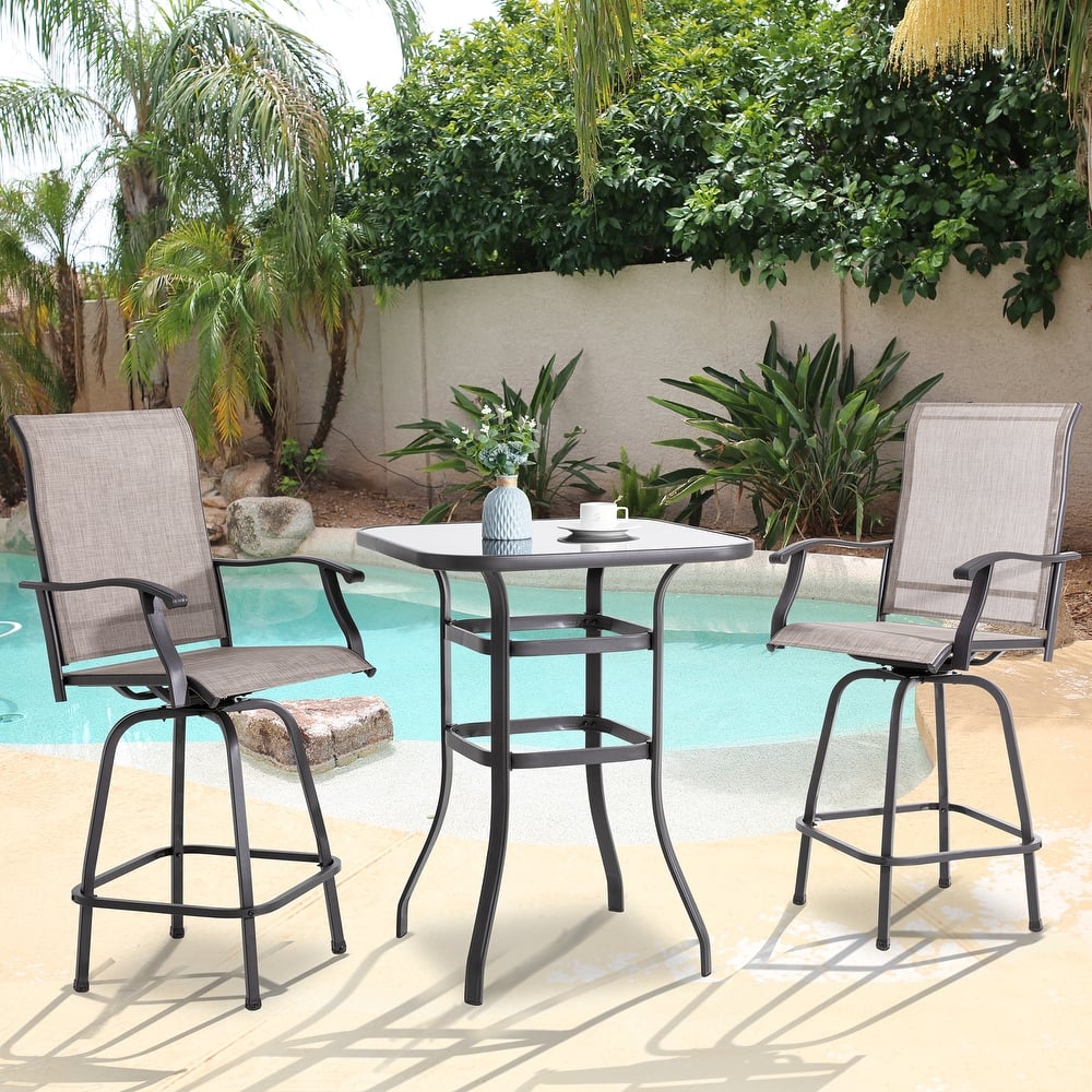 3-Piece Outdoor Bistro Set with Textilene Swivel Bar Stools