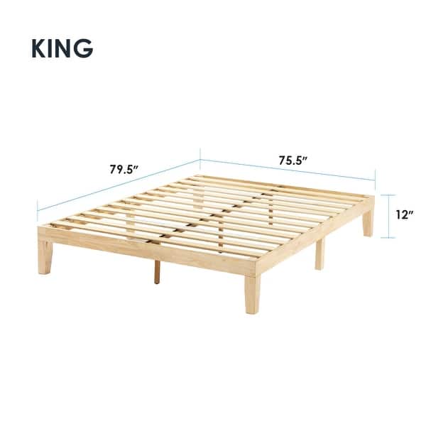 dimension image slide 6 of 34, 12" Classic Solid Wood Platform Bed Frame