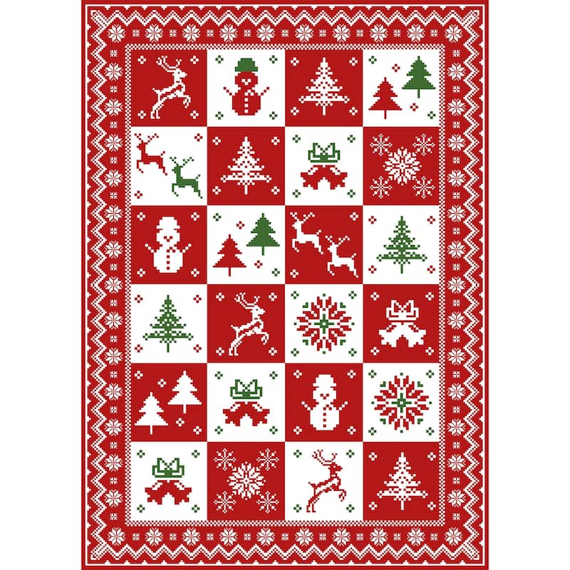 Mcow Christmas Motif Low-Pile Non-Slip Machine-Washable Area Rug