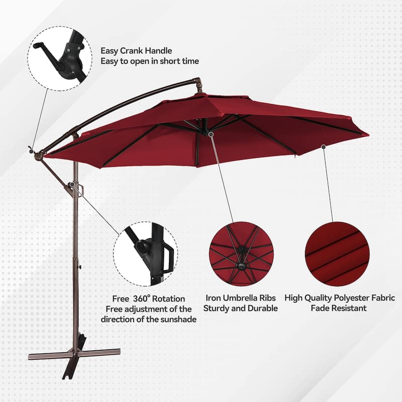 11FT Outdoor Cantilever Umbrella 360 Rotation Patio Offset Umbrella