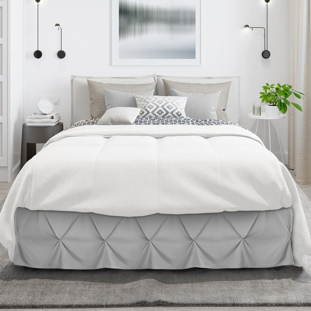 Empyrean Pinch Pleat Bed Skirt - Soft Premium Microfiber Ruffle Bed Skirt - 14" Tailored Pintuck Wrap Around Dust Ruffle