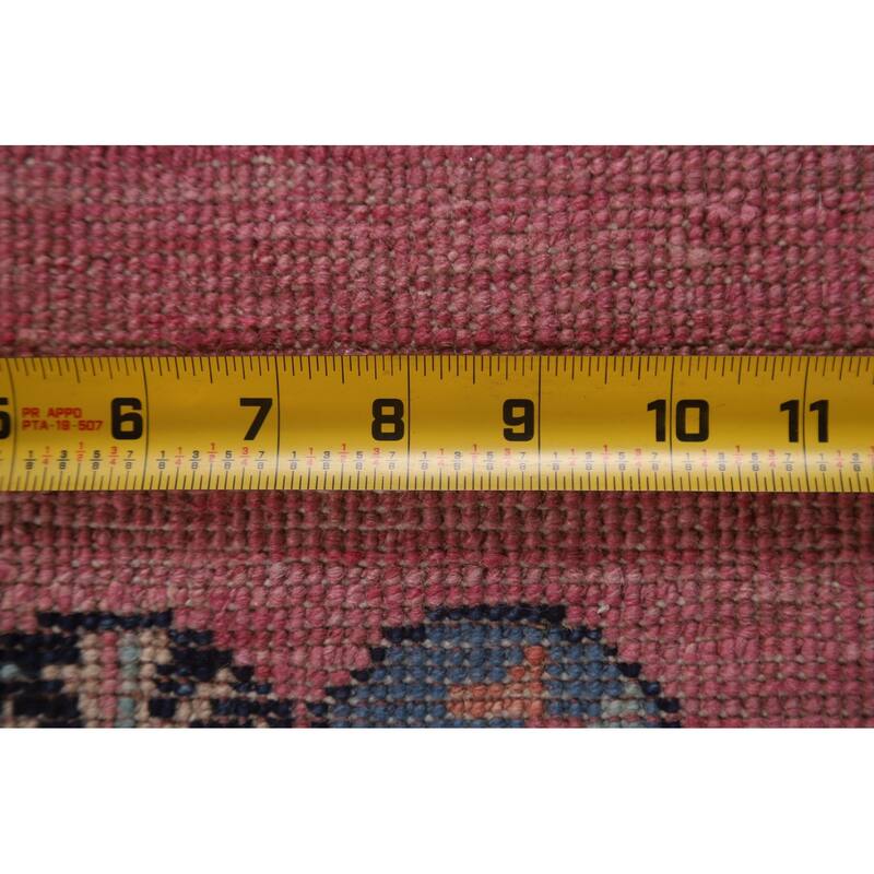 Pink Floral Oushak Vegetable Dye Runner Rug Hand-knotted Wool Carpet - 3'5"x 11'7"