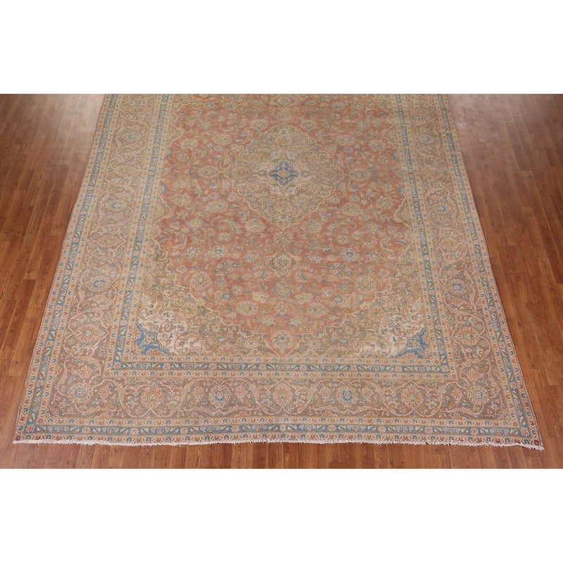 Traditional Kashan Persian Vintage Area Rug Handmade Wool Carpet - 9'8" x 12'9"