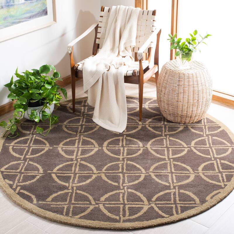 SAFAVIEH Handmade Soho Reyna Deco N.Z. Wool Rug - 6' Round - Brown/Gold