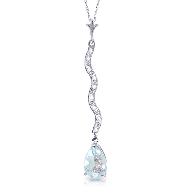 1.79 Carat 14K Solid Gold Until The Hour Aquamarine Diamond Necklace - 16 Inch - White
