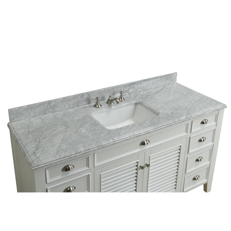 60" Benton Collection Kalani Shutter Blinds White Bathroom Sink Vanity
