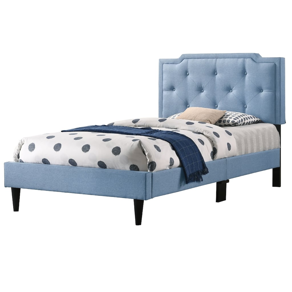 Upholstered Tufted Adjustable Twin Panel Bed - 81" - Blue