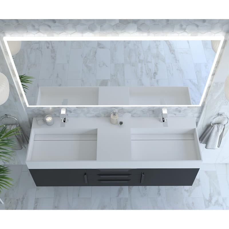 Amazon 60" Wall Mounted Bathroom Vanity Set w/ White Top