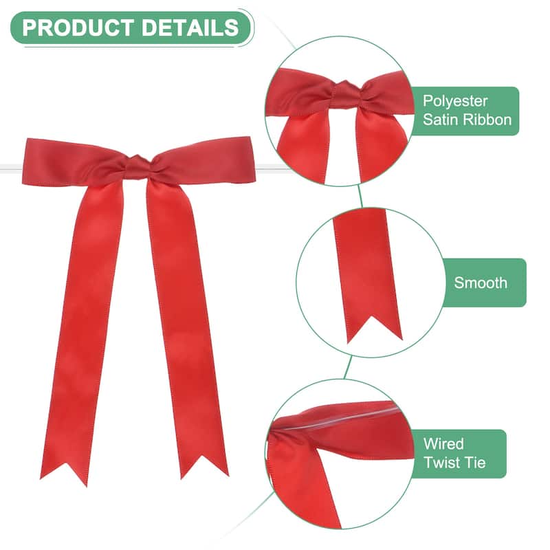 24-Pack Satin Ribbon Twist Tie Bows 7x5" Bow Twist for Craft - Red