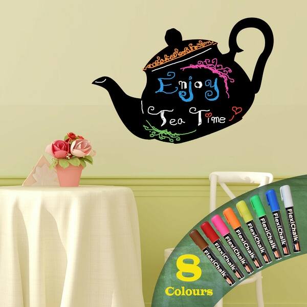 slide 2 of 6, Walplus Teapot Blackboard Chalkboard Wall Stickers Nursery Decor Decal with Flexichalk Marker Bright Color Liquid Chalks Pen
