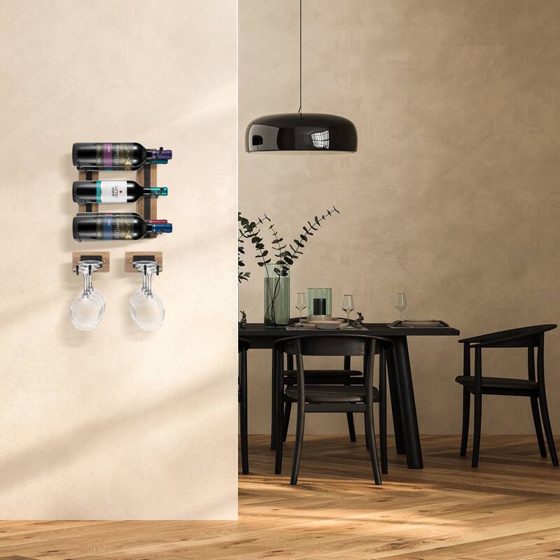 Wine Rack and Glass Holder Wall Mounted (6Pc) - 12"L x 4.75"W x 2.5"H