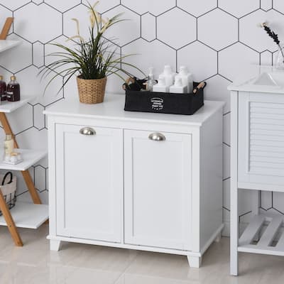 HOMCOM Laundry Room Organization and Storage Cabinet Freestanding Furniture with 2 Tilt Out Hamper Design, White - 30*15.75*27.5
