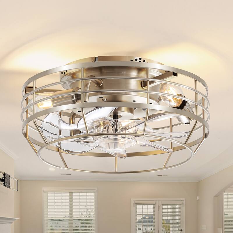12" Low Profile Enclosed Cage Ceiling Fan with Light and Remote