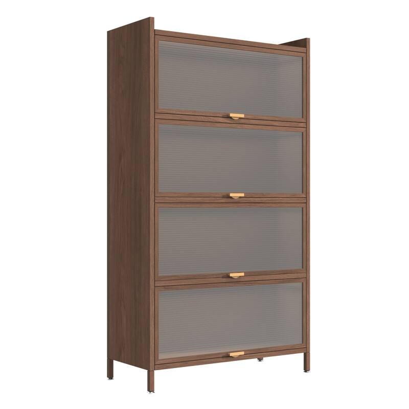 Walnut Finish 4-Door Flip Cabinet, 57" Tall Metal Storage Unit for Home & Office