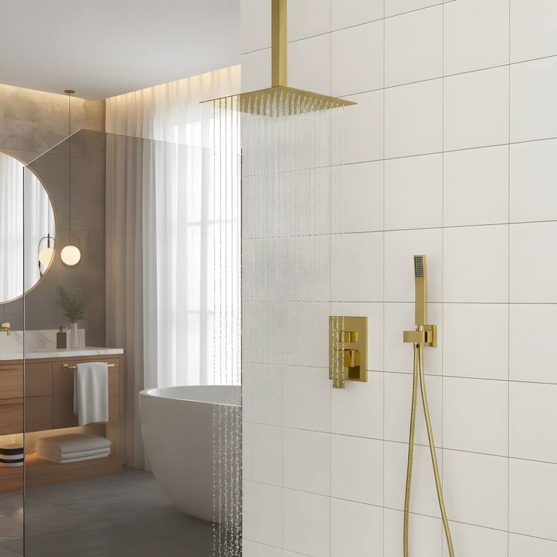10" Ceiling-Mounted Square Shower and Handheld Showerhead Set