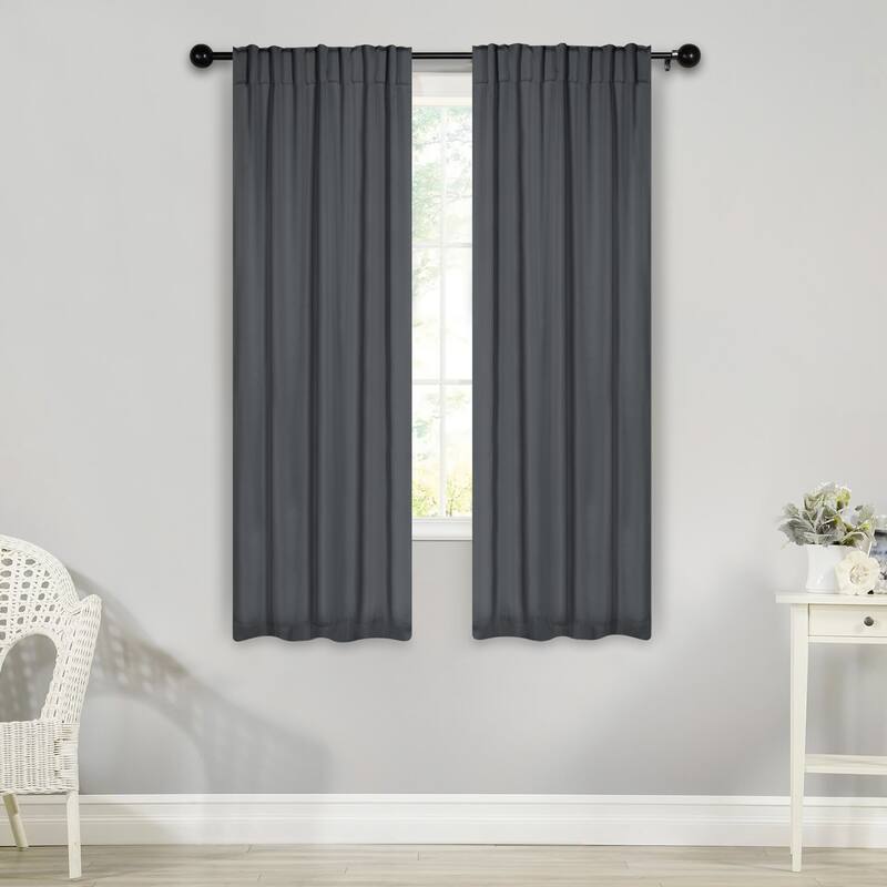 Superior Solid Machine Washable Room Darkening Curtains with Back Tabs, Set of 2