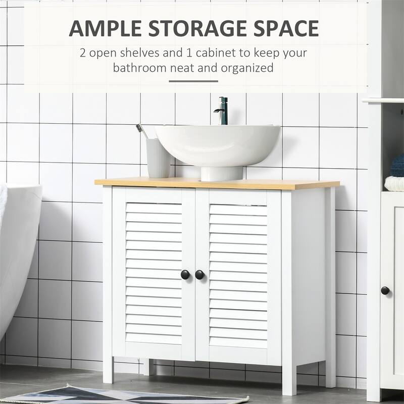 White MDF Under Sink Bathroom Cabinet with Doors and Anti-Slip Feet - 26.5" W x 11.75" D x 23.75" H