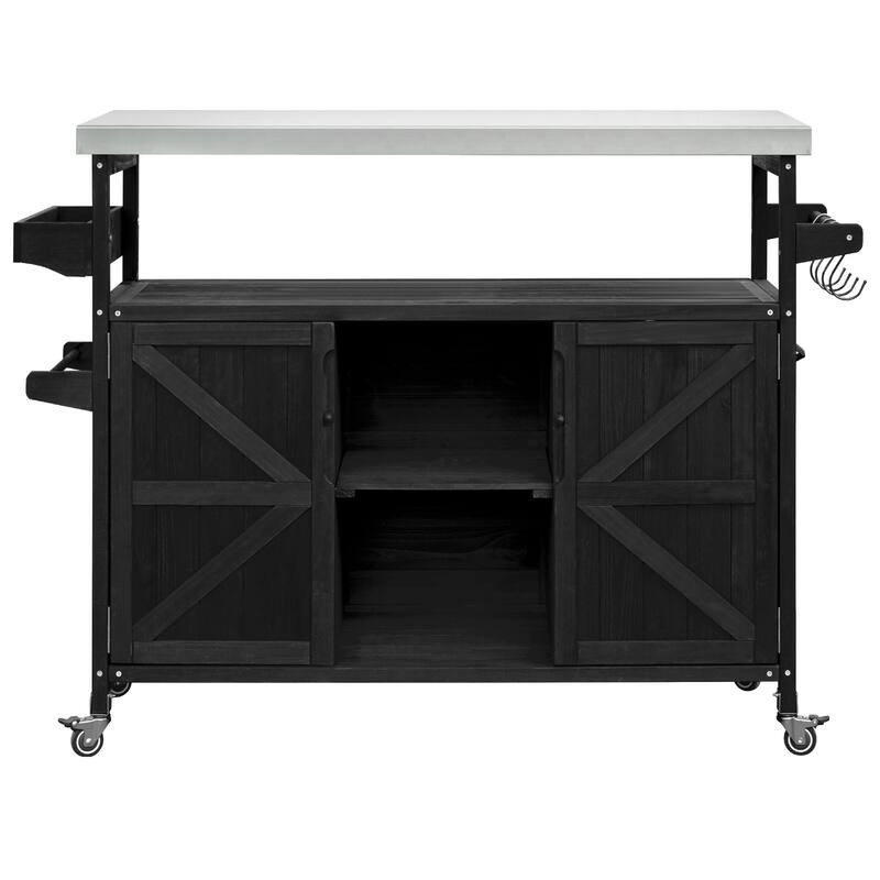 50.25'' Rubber Wood Kitchen Island with Spice Rack , Towel Rack, and Rolling Wheels - 50.25'' x 18.5'' x 36.25''