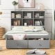preview thumbnail 3 of 7, Full Size Bed Frame with Built-in USB & Type C Charging Station Headboard, Solid Wood Platform Bedframe with 2 Storage Drawers