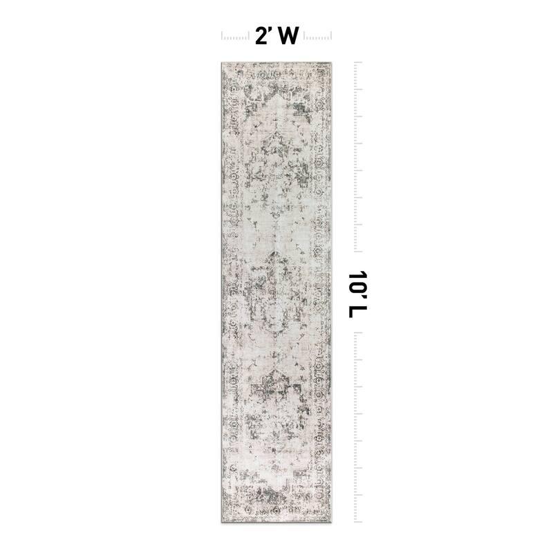 World Rug Gallery Transitional Distressed Medallion Washable Non Slip Area Rug