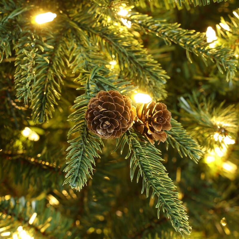 7.5Ft Pre-Lit Hinged Green Slender Artificial Christmas Tree with Pinecones - 90" H x 38" Diameter