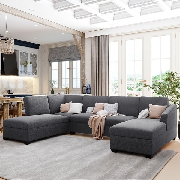 slide 2 of 10, U-Shape Sectional Sofa, Double Extra Wide Chaise Lounge Couch Grey