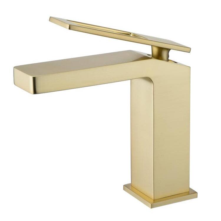 Brushed Gold Single Handle bathroom Sink Faucet with brass pop up overflow Drain