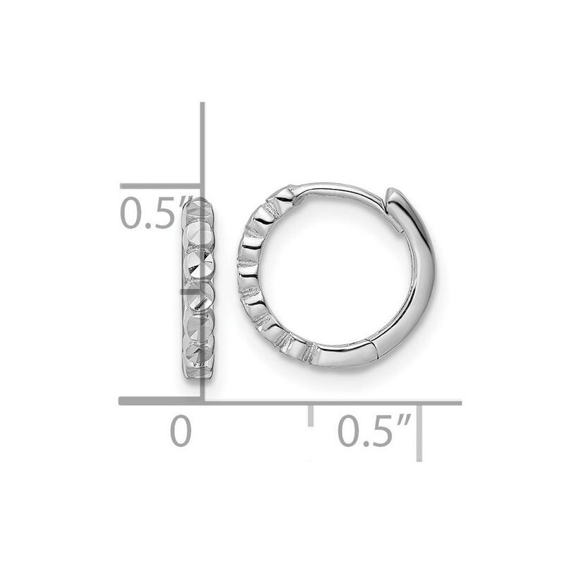 Curata 14k White Gold Sparkle Cut 2x12mm Hinged Hoop Earrings