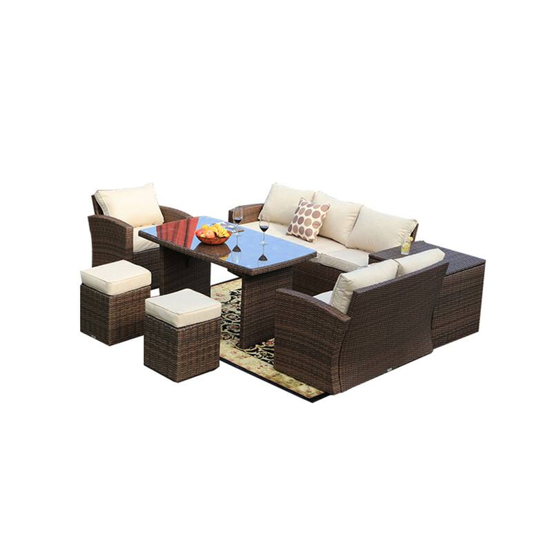 7-piece Patio Outdoor Wicker Sectional Sofa Set with Storage Box and Ottoman