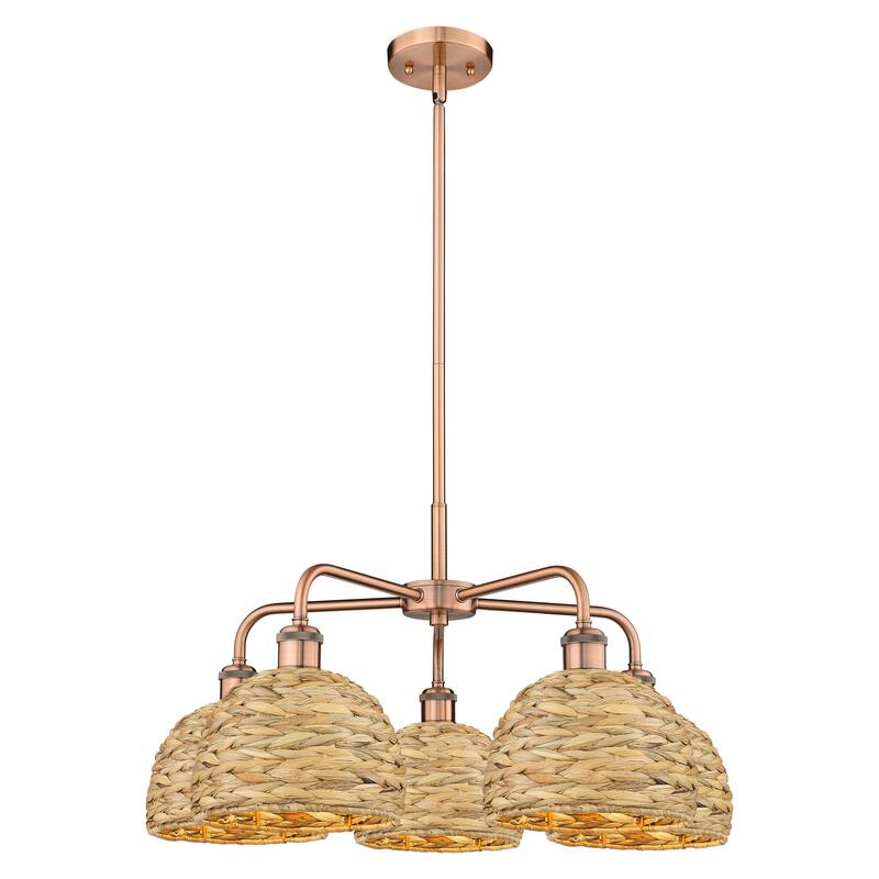 Innovations Lighting Endless Possibilities Ballston - Woven Rattan - 5 Light 27" Stem Hung Chandelier - Antique Copper