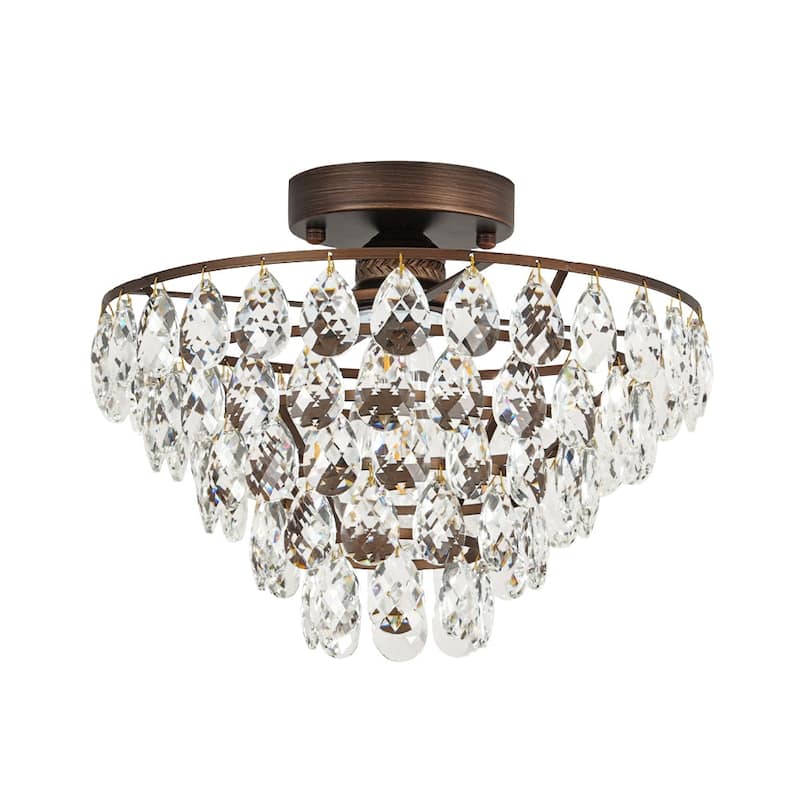 Vintage Glam Tiered Round Crystal Semi Flush Ceiling Light 12.6in