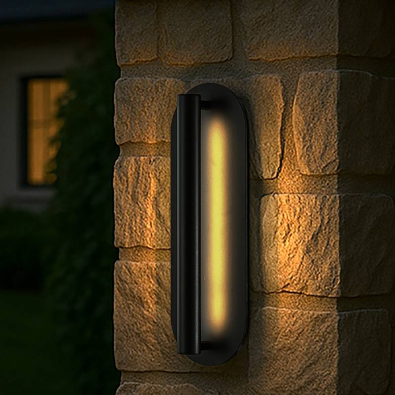 Oval Matte Black 23W Integrated LED Wall Sconce with Acrylic Shade Modern Dusk to Dawn Outdoor Waterproof Exterior Light Fixture