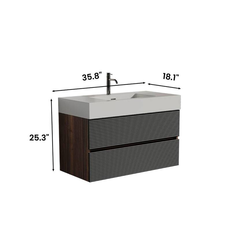 GDFStudio - Grace Floating Bathroom Vanity with Solid Surface Sink and Soft-Close Storage