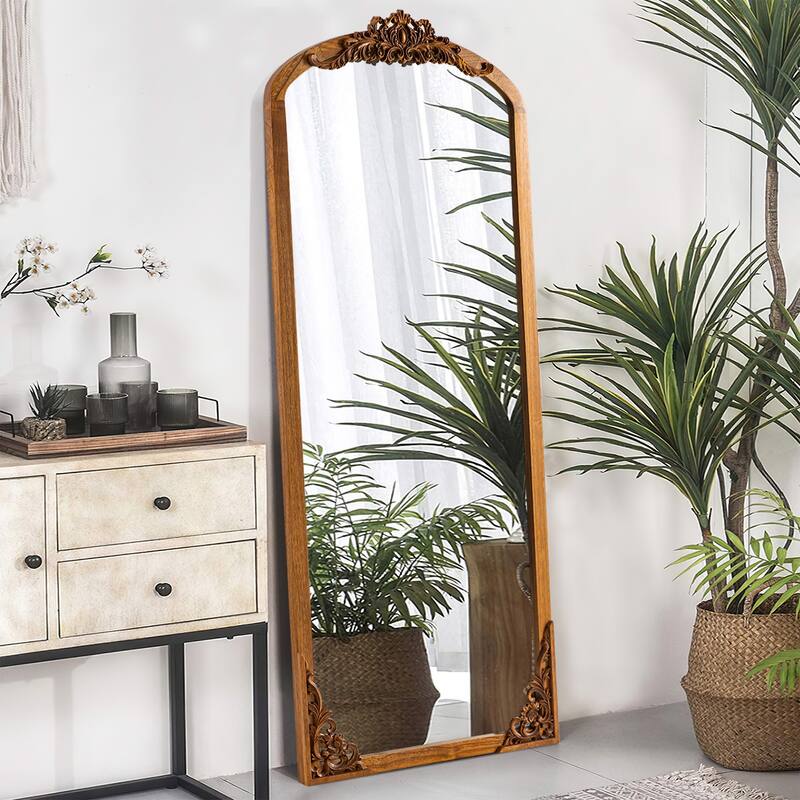 Lumioca Carved Solid Wood Arched Standing Mirror Wall Mirror
