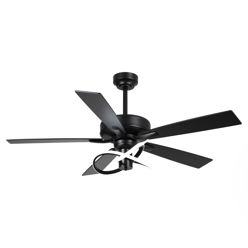 52" Modern Black Stylish Ceiling Fan with Dimmable LED Light and Remote
