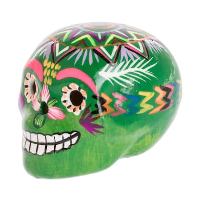 Novica Handmade Colorful Skull Ceramic Figurine