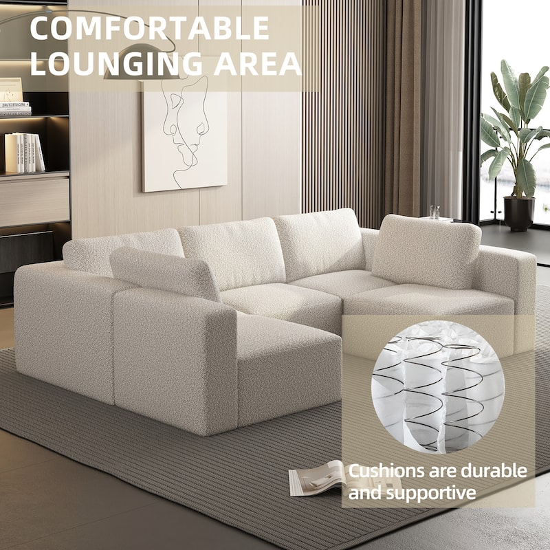 104.32" Yarn Fleece Modular Sectional Sofa Set with Chaise & Ottoman, U-Shaped 5-Seater Sleeper