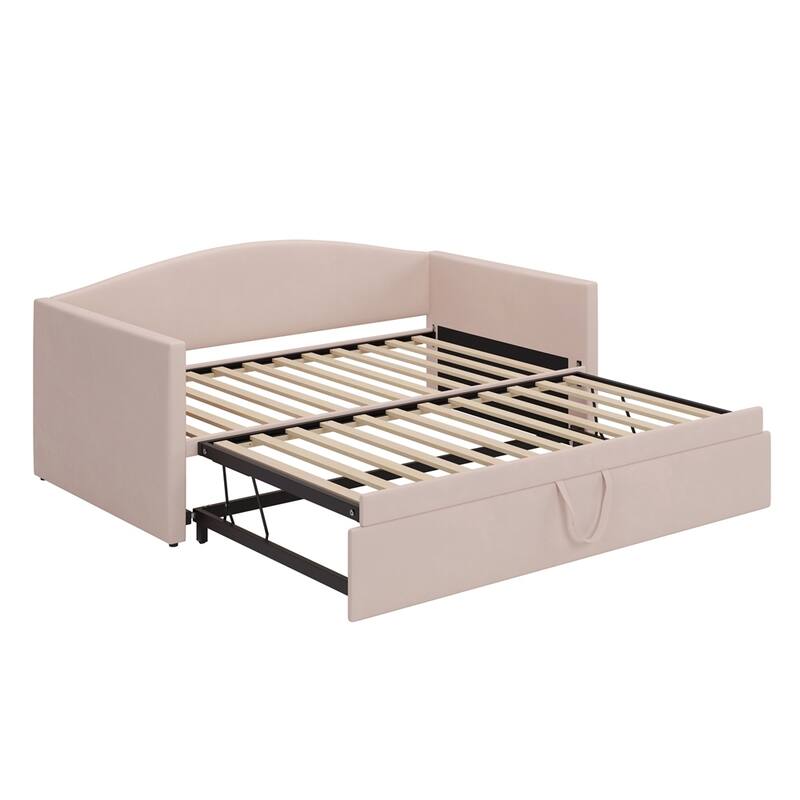 Upholstered Twin Size Daybed with Extended Pop Up Trundle