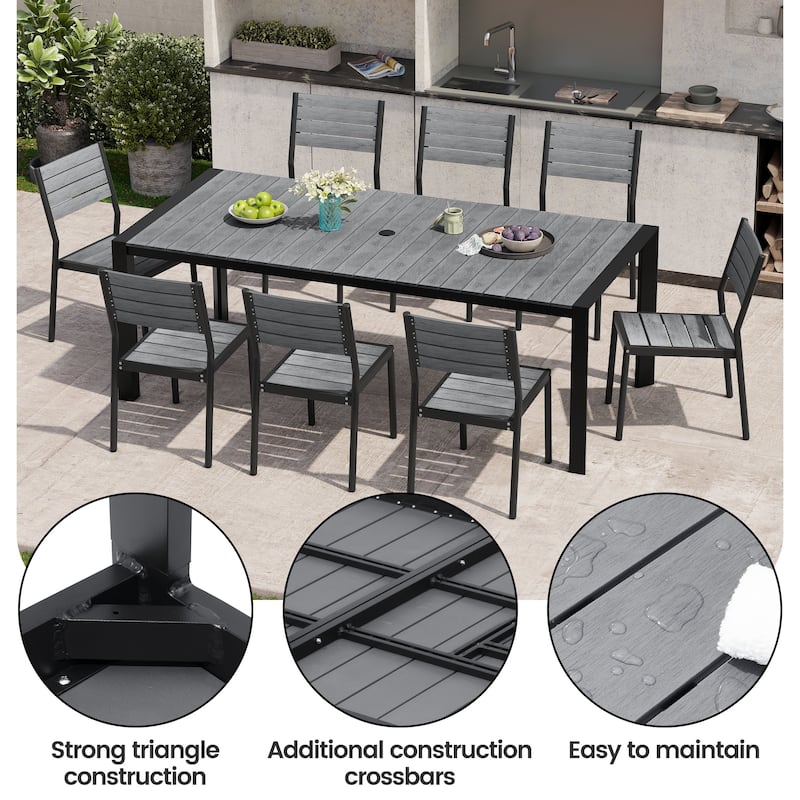 9/11-Piece Outdoor Patio Dining Set Aluminum Table and Chairs w/10 ft Market Umbrella and Base