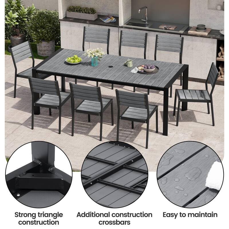 7/9/11-Piece Outdoor Dining Set Patio Aluminum Dining Table and Adjustable Folding Chairs