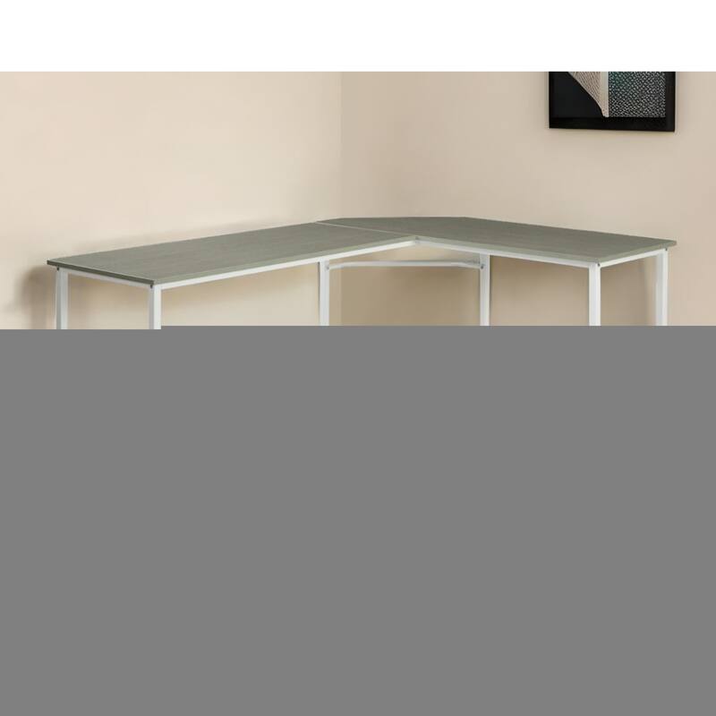 Wood L Shaped Computer Desk with Metal Base and Computer Holder