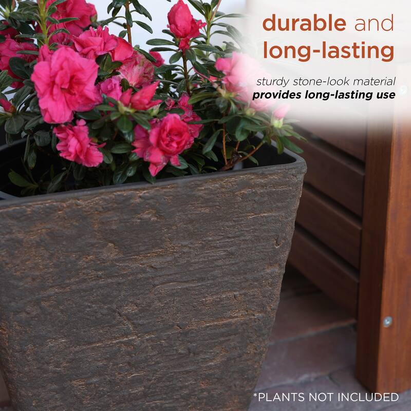 Alpine Corporation Indoor/Outdoor Stone-look Squared Planter, Large, Brown (Set of 2)