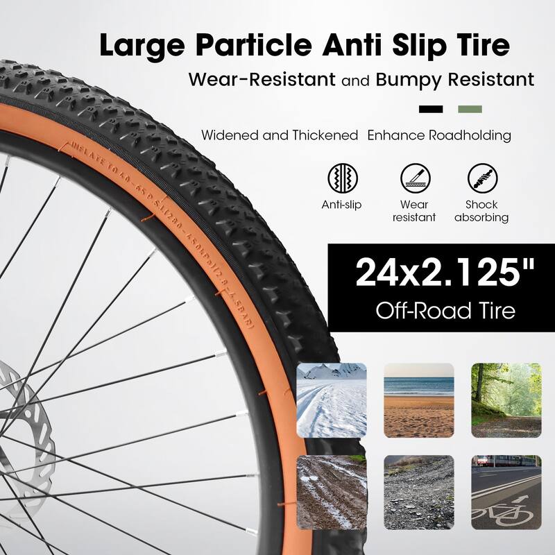 24 Inch Mountain Bike Commuting Bicycle, All-Terrain Road Bike w/Disc Brakes, High Carbon Steel Frame for Outdoor Exploration