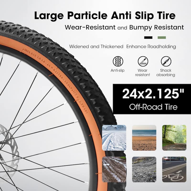 24 Inch Mountain Bike for Teenagers,High Carbon Steel Frame,Disc Brakes,Durable Design