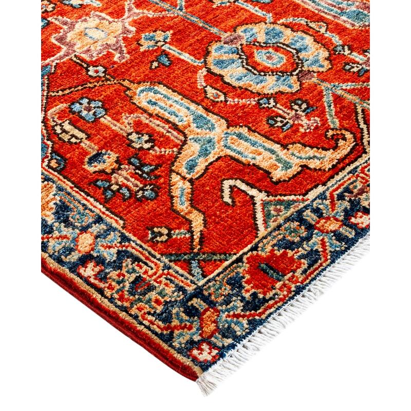Overton Hand Knotted Wool Vintage Inspired Traditional Serapi Orange Runner Rug - 2' 7" x 9' 4"