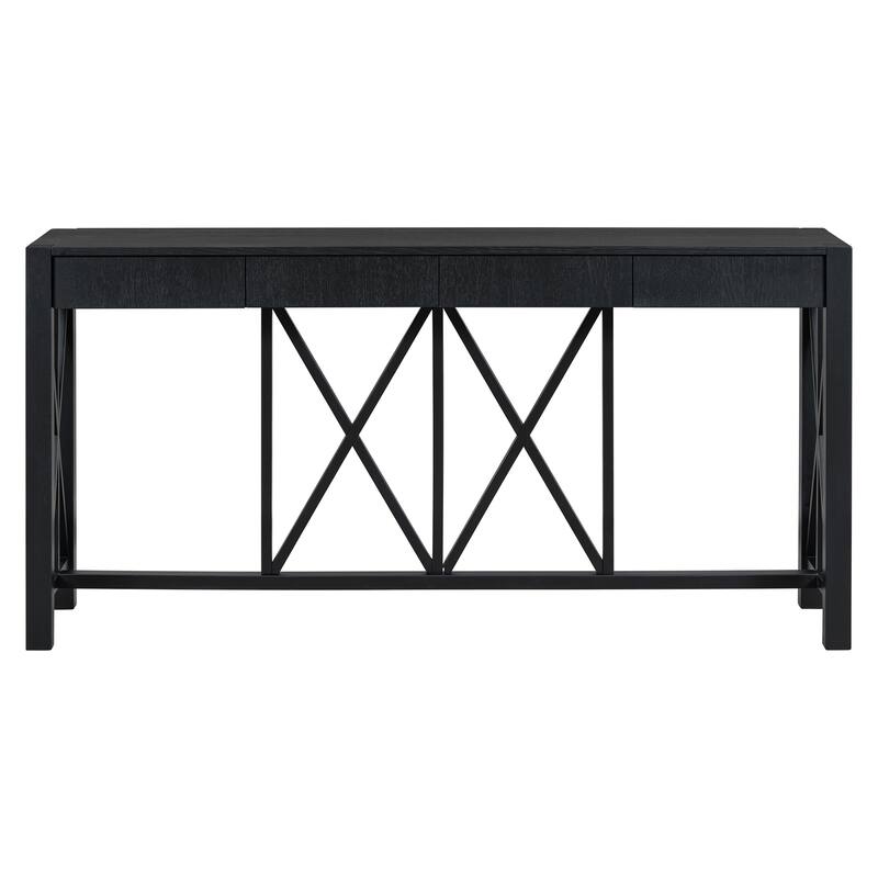 60'' Console Table with 4 Spacious Drawers, Entryway Table with X Shaped Base