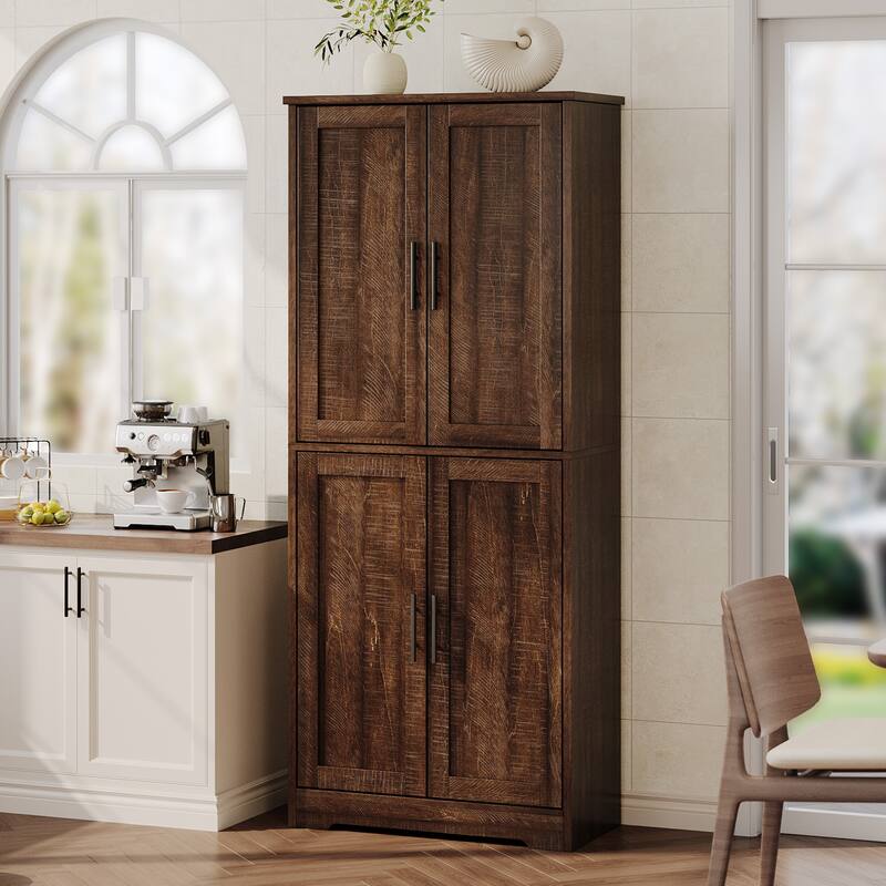 70'' Tall Kitchen Pantry Cabinet, Freestanding Storage Cabinet with 4 Doors and Adjustable Shelves