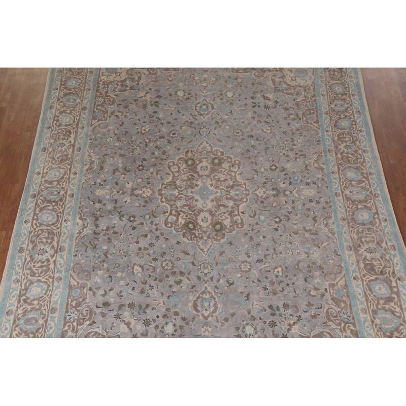 Hand Knotted Oriental 100% Wool Carpet Traditional Floral Greys & Charcoal Tabriz Area Rug - 13' 3'' X 9' 4''