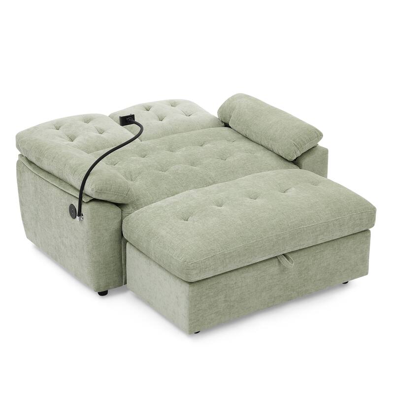 Double Recliner Chair with Adjustable Backrest, Storage Ottoman, USB Port & Phone Stand