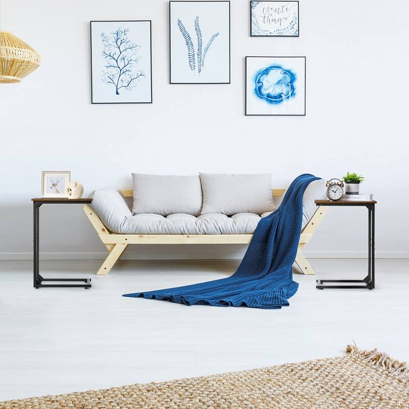 C Shaped Side Table Set of 2, C Table for Sofa, Couch Table End Table Slide Under, Snack Side Table for Living Room